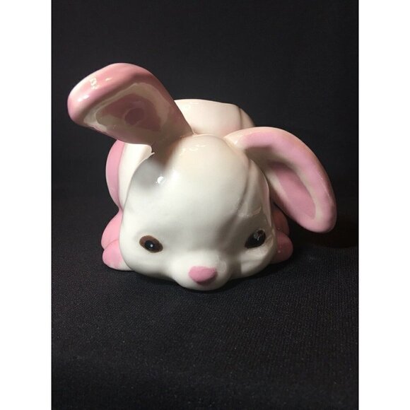 Vintage Ceramic White & Pink Bunny Planter. Hobby Piece. 7 X 3.75” - Picture 6 of 6